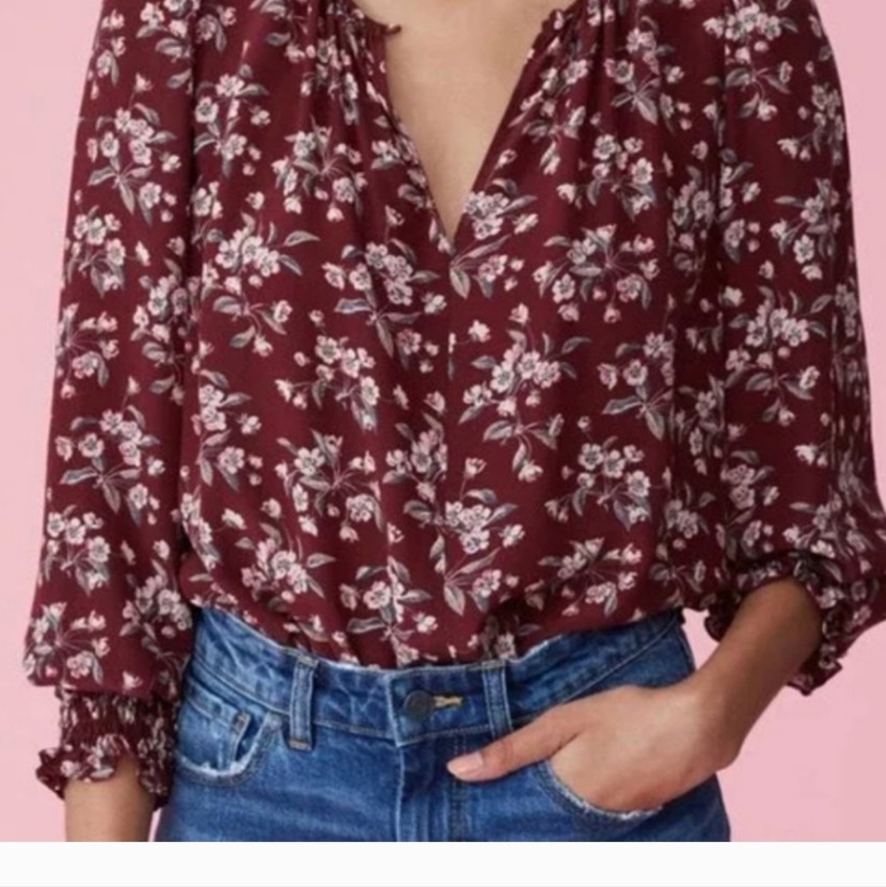 Rebecca Taylor Tilda Maroon Floral Blouse